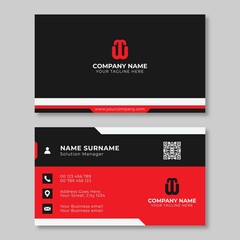 Minimal business card template design. Black and red color simple.