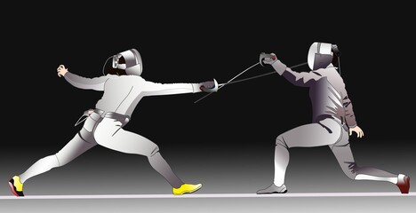 Fototapeta na wymiar Saber fencing on a black background