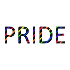 Pride month banner template. Celebrated in June. Isolated on white. Text with rainbow lines. 