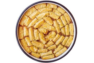 Homemade baklava circular cut close-up 