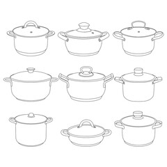 Pans pots collection vector illustration on white background