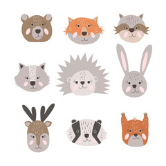 Set of cute cartoon animals isolated on white background. vector illustration.

