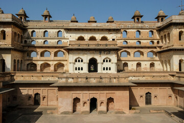 Obraz premium Detail of the Raj Mahal Palace in Orchha, Madhya Pradesh, India.