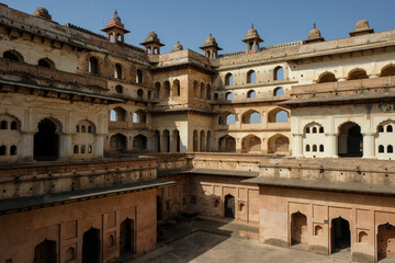 Obraz premium Detail of the Raj Mahal Palace in Orchha, Madhya Pradesh, India.
