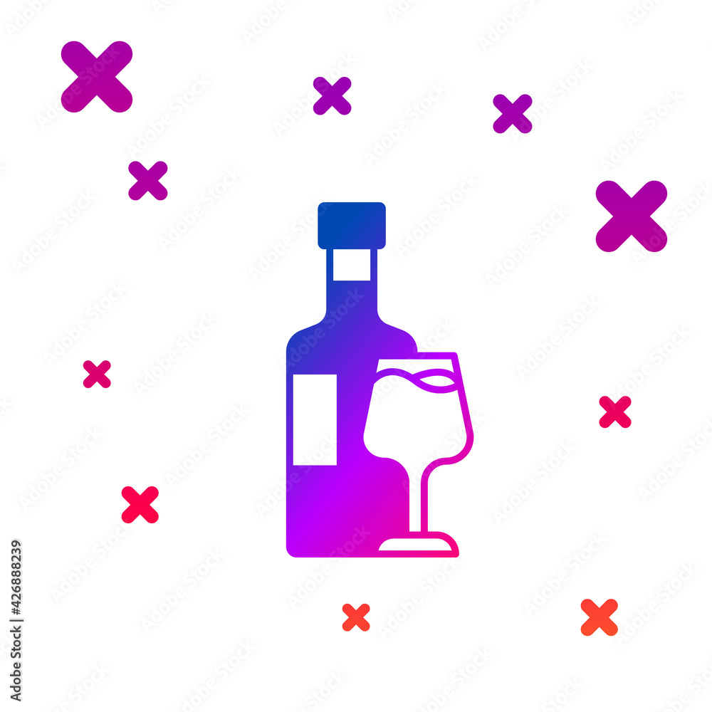Poster color wine bottle with glass icon isolated on white background. gradient random dynamic shapes. vect
