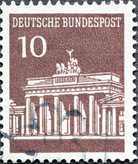 GERMANY - CIRCA 1966: a postage stamp from Germany, showing the Brandenburg Gate in Berlin. brown