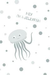 Postcard with cute smiling jellyfish.