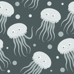 Seamless pattern with cute jellyfish.