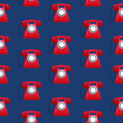 Seamless pattern with red retro telephone. 