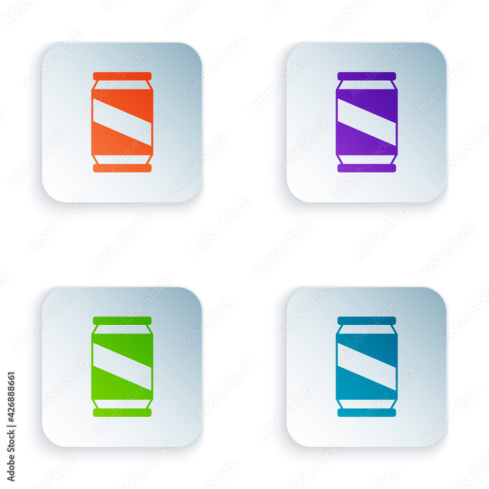 Poster color beer can icon isolated on white background. set colorful icons in square buttons. vector