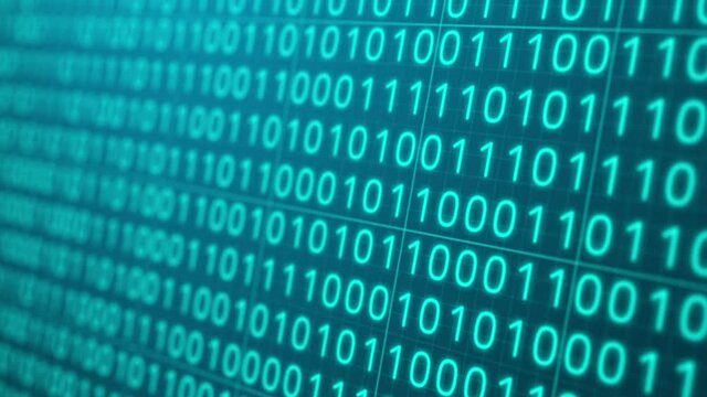 Binary code background. Futuristic information processing. Data encryption. Close-up.