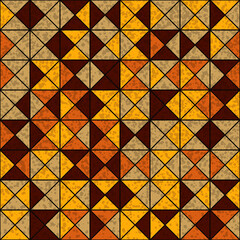 Quarters of square. Seamless yellow and brown tile. Ornament decor mosaic style.