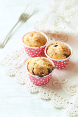 Muffins with Blueberries and Brown Sugar. Close up. 