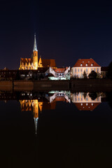Wroclaw Poland - night panorama of the historic part of the old town 