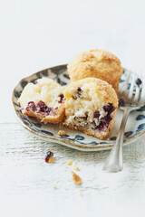 Muffins with Blueberries and Brown Sugar. Close up.