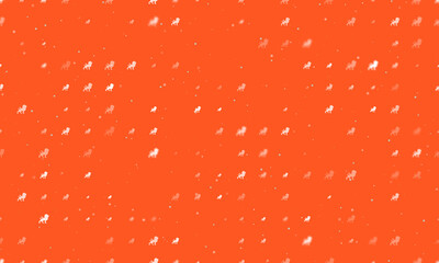 Seamless background pattern of evenly spaced white lion symbols of different sizes and opacity. Vector illustration on deep orange background with stars