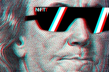 Foto op Aluminium Concept cryptographic nft on a hundred-dollar bill franklin in glasses © gesrey