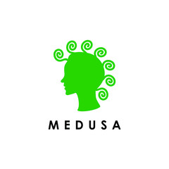 green medusa hair silhouette logo design vector illustration