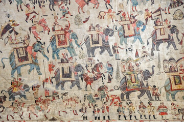 Detail of a mural from the Lakshmi Narayan Temple in Orchha, Madhya Pradesh, India.