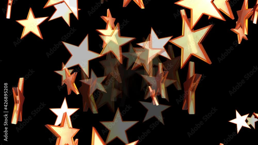 Poster an abstract show of five-pointed stars glowing in flight. abstract fireworks with particles and larg