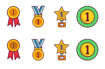 Medal icon set vector design elements. Gold, silver and bronze competition Awards for 1st, 2nd and 3rd