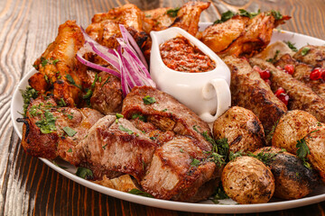 Bbq mix plate with beef, pork, lamb