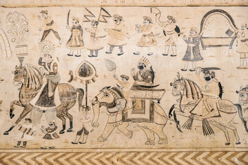 Detail of a mural from the Lakshmi Narayan Temple in Orchha, Madhya Pradesh, India.