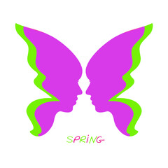 Spring. Butterfly. logo template. Young beautiful woman illustration. Abstract design concept for beauty salon, Spa, cosmetics, plastic surgery.