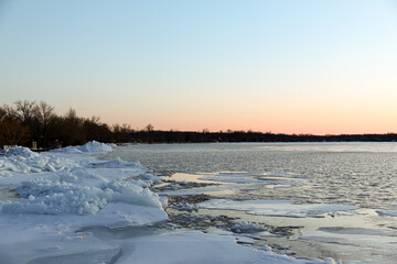 Sunset time in the ice lake