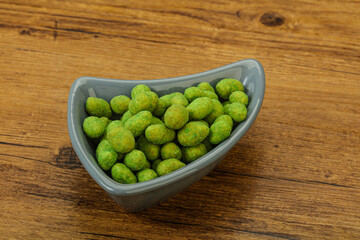 Spicy wasabi peanuts in the bowl