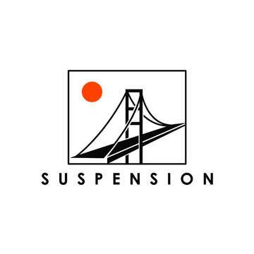 simple flat suspension bridge logo design vector illustration