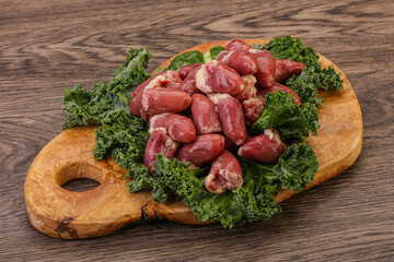 Raw chicken hearts for cooking