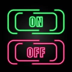 On off button neon sign, modern glowing banner design, colorful modern design trend on black background. Vector illustration.