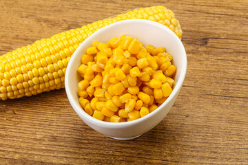 Sweet yellow corn in the bowl