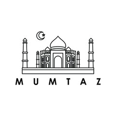 Naklejka premium Taj mahal Indian famous landmark building logo design vector illustration line art style