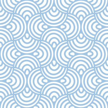 Abstract striped fish scale seamless pattern. Ornamental tile, mosaic background. Arch infinity card. © _aine_