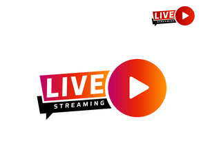 Live streaming icon. Broadcasting video news, tv stream screen banner. Online channel, live event sticker design.