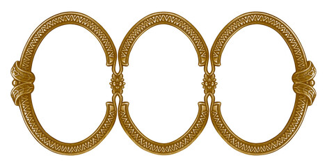Double oval golden frame (diptych) for paintings, mirrors or photos isolated on white background....