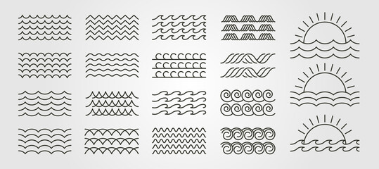 set bundled wave icon logo vector minimal illustration design, line art wave pack logo design - obrazy, fototapety, plakaty