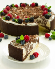 Chocolate cake with fresh berries.