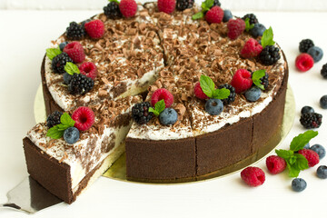 Chocolate cake with fresh berries.