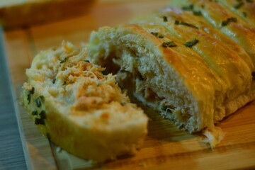 Slice of chicken bread with catupiry cheese