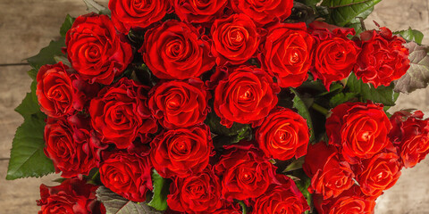 A lush bouquet of fresh red roses