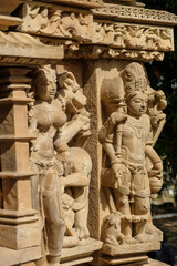 Detail of the Parsvanath Temple in Khajuraho, Madhya Pradesh, India. Forms part of the Khajuraho Group of Monuments, a UNESCO World Heritage Site.
