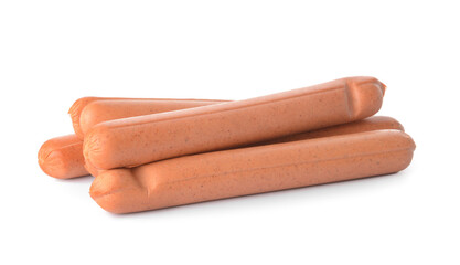 Tasty vegetarian sausages on white background