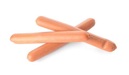 Tasty vegetarian sausages on white background