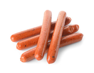 Tasty vegetarian sausages on white background