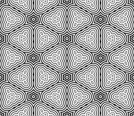 Abstract fantasy striped halftone ,thin line round shapes geometric seamless pattern. Creative mosaic, tile background.