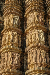 Detail of the Devi Jagadamba Temple in Khajuraho, Madhya Pradesh, India. Forms part of the Khajuraho Group of Monuments, a UNESCO World Heritage Site.