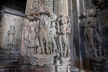 Detail of the Chitragupta Temple in Khajuraho, Madhya Pradesh, India. Forms part of the Khajuraho Group of Monuments, a UNESCO World Heritage Site.